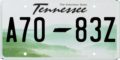 TN license plate A7083Z
