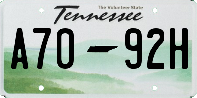 TN license plate A7092H