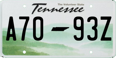 TN license plate A7093Z