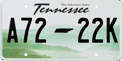 TN license plate A7222K