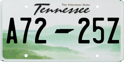 TN license plate A7225Z