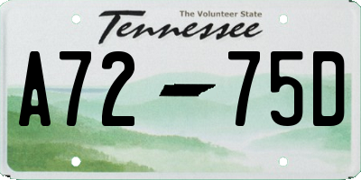 TN license plate A7275D