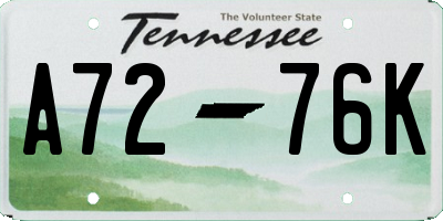 TN license plate A7276K