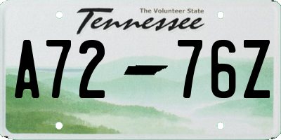 TN license plate A7276Z
