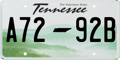 TN license plate A7292B