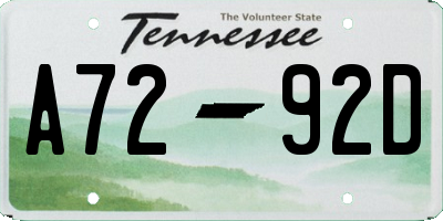 TN license plate A7292D