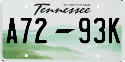 TN license plate A7293K