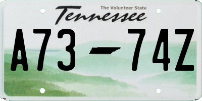 TN license plate A7374Z
