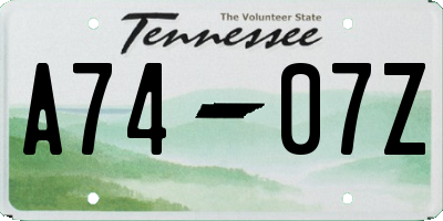 TN license plate A7407Z