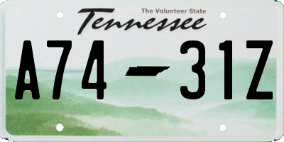 TN license plate A7431Z