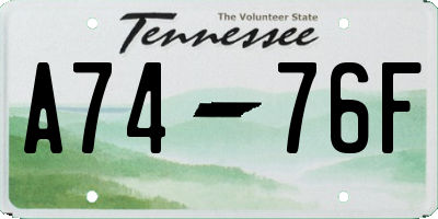 TN license plate A7476F