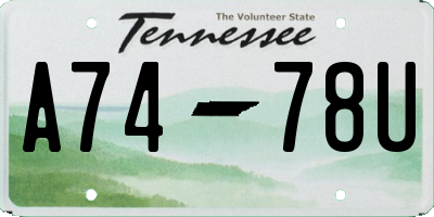 TN license plate A7478U