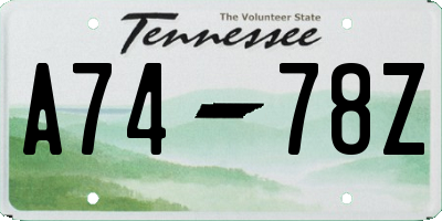 TN license plate A7478Z