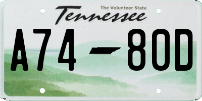 TN license plate A7480D
