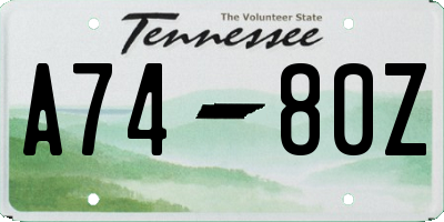 TN license plate A7480Z