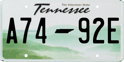 TN license plate A7492E
