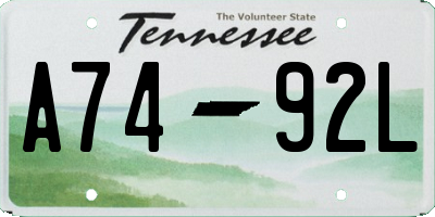 TN license plate A7492L
