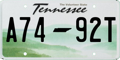 TN license plate A7492T