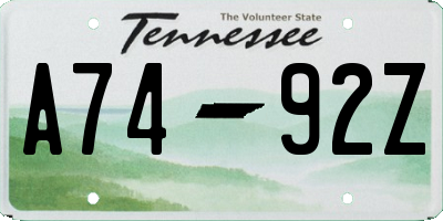 TN license plate A7492Z