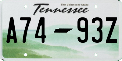 TN license plate A7493Z