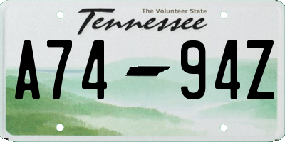 TN license plate A7494Z