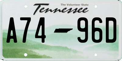 TN license plate A7496D