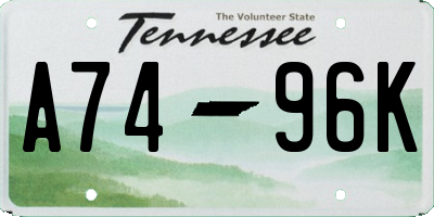 TN license plate A7496K