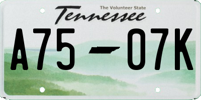 TN license plate A7507K