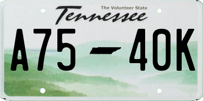 TN license plate A7540K