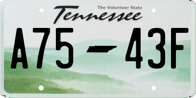TN license plate A7543F