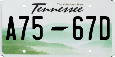 TN license plate A7567D