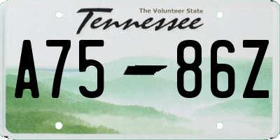 TN license plate A7586Z