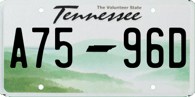 TN license plate A7596D