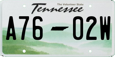 TN license plate A7602W