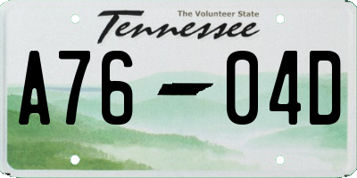TN license plate A7604D