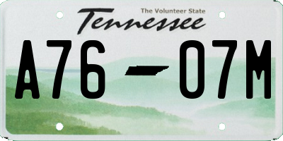 TN license plate A7607M