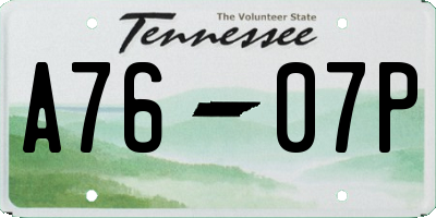 TN license plate A7607P