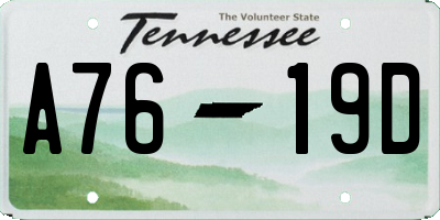 TN license plate A7619D
