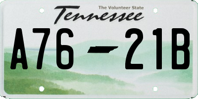 TN license plate A7621B