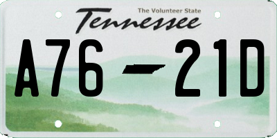 TN license plate A7621D