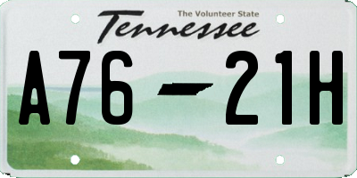 TN license plate A7621H