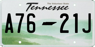 TN license plate A7621J
