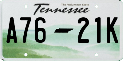 TN license plate A7621K