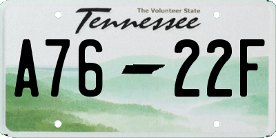 TN license plate A7622F
