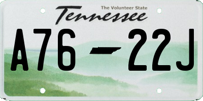 TN license plate A7622J