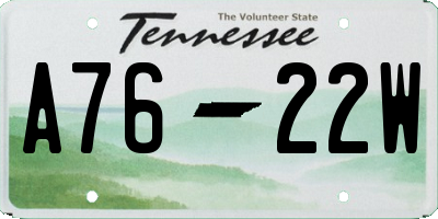 TN license plate A7622W