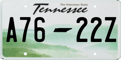 TN license plate A7622Z