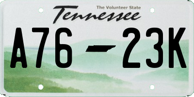TN license plate A7623K