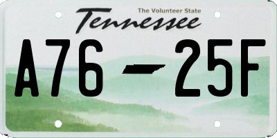 TN license plate A7625F