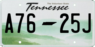 TN license plate A7625J